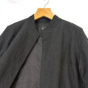 Eileen Fisher Black Quilted Silk 3/4 Sleeve Mandarin Collar Jacket Womens XL